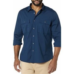 Essentials Men's Slim-Fit Long-Sleeve Two-Pocket Utility Shirt Blue XS